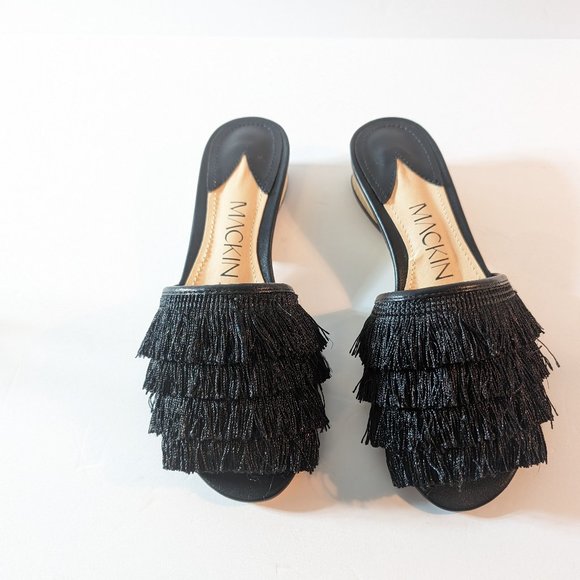 Mack J Black Fringe Slip On Mule Slipper - Picture 2 of 10